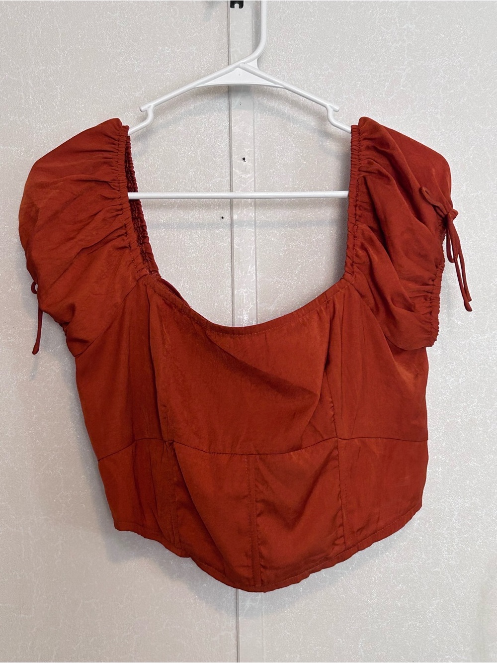 Blue Rain | Rust Square Neck Puff Sleeve Crop Top | Size Large
